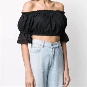 Tory Burch black cotton off shoulder cropped peasant blouse size S